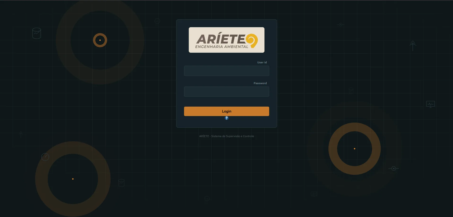 Tela de acesso do sistema de supervisão da Ariete Engenharia Ambiental